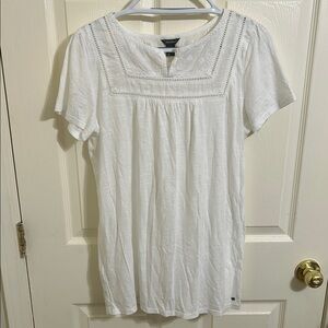 Eddie Bauer White Smocked Short Sleeve Blouse